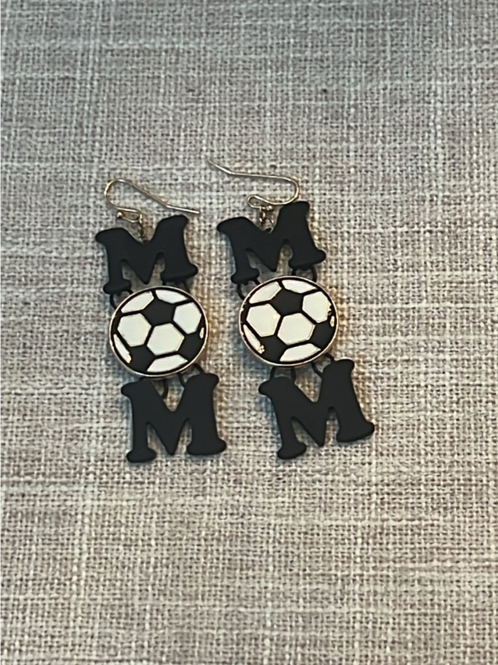 Black 'MOM' Soccer Drop Earrings